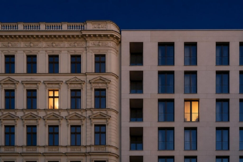 Berliner Altbau neben modernem Neubau