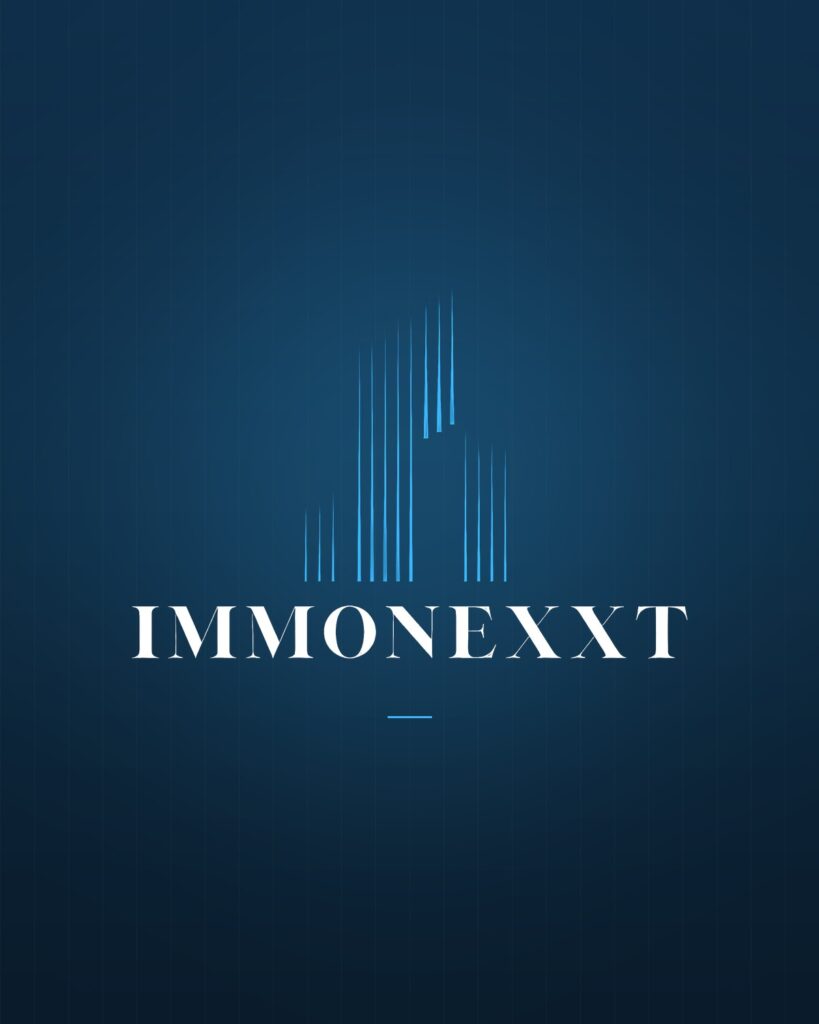 Immonexxt Logo auf nachtblauem Hintergrund