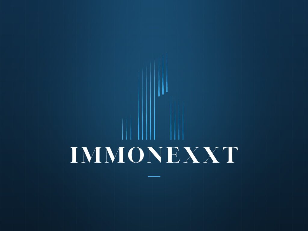 Immonexxt Logo auf nachtblauem Hintergrund